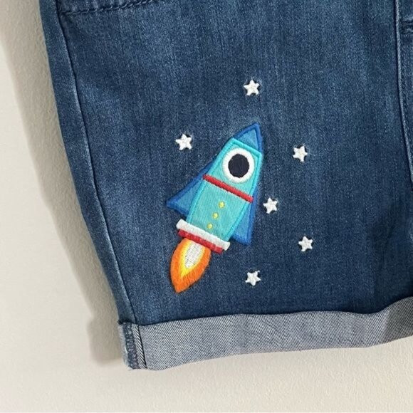 Gymboree Embroidered Space Denim Shortalls - Picture 4 of 5